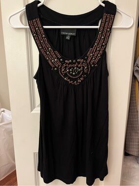 Cynthia Rowley Black Embellished Scoop Neck Tank Top